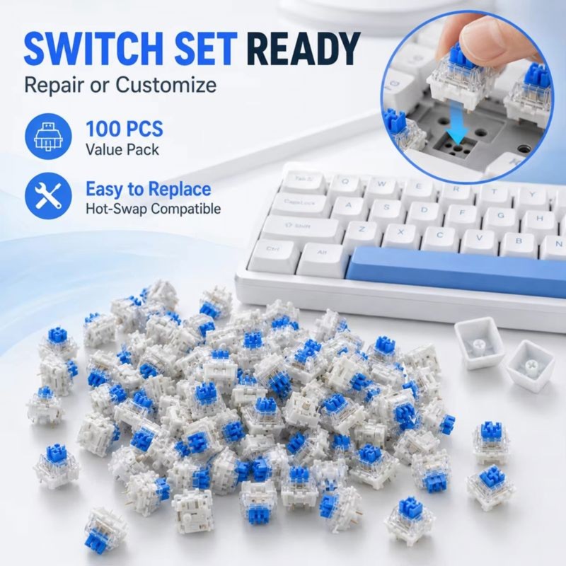Keyboard Gaming Blue Switch - DT21 100 Peças de Interruptores Mecânicos