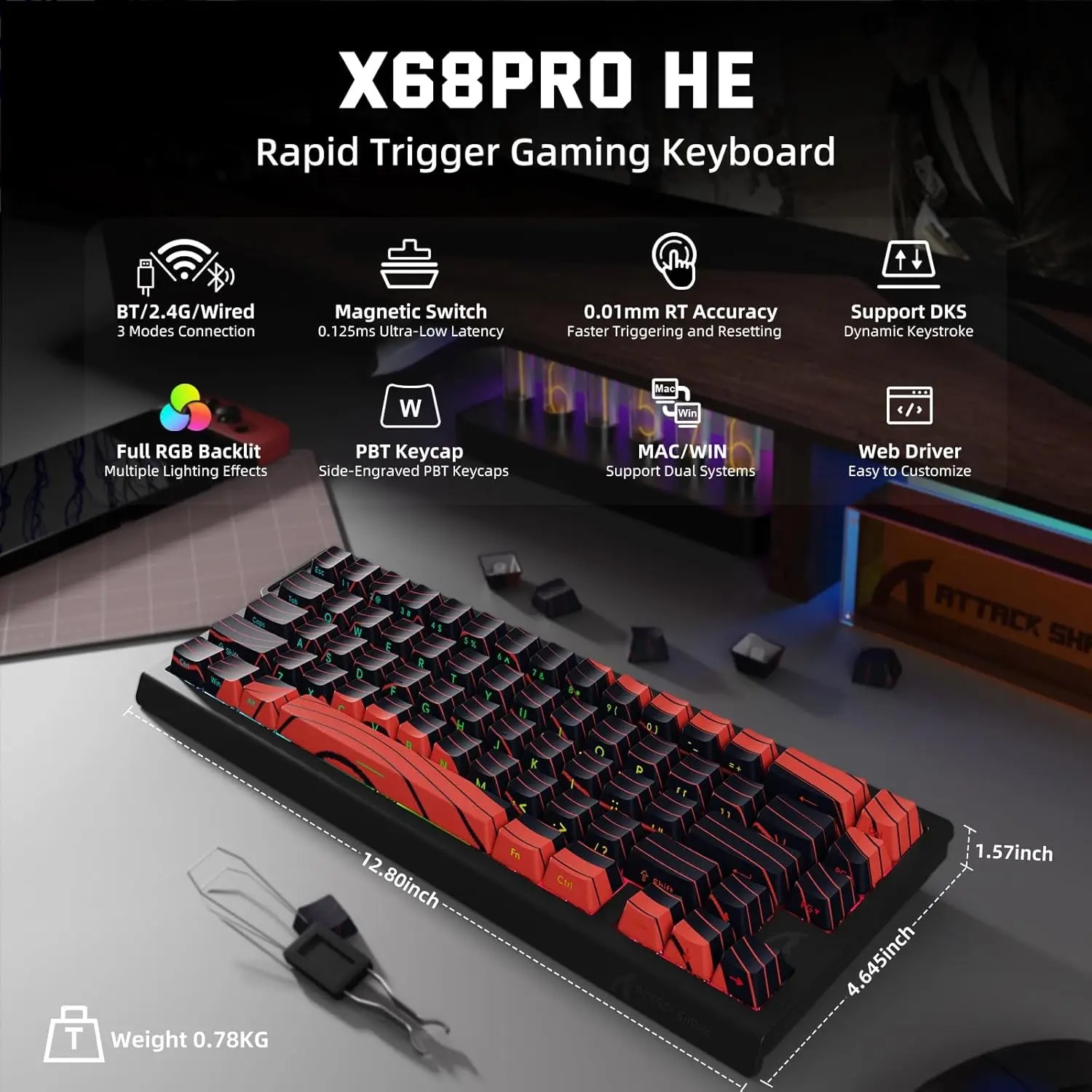 ATTACK SHARK X68 PRO HE Teclad - Gaming Keyboard Hot Swappable avaliação e preço